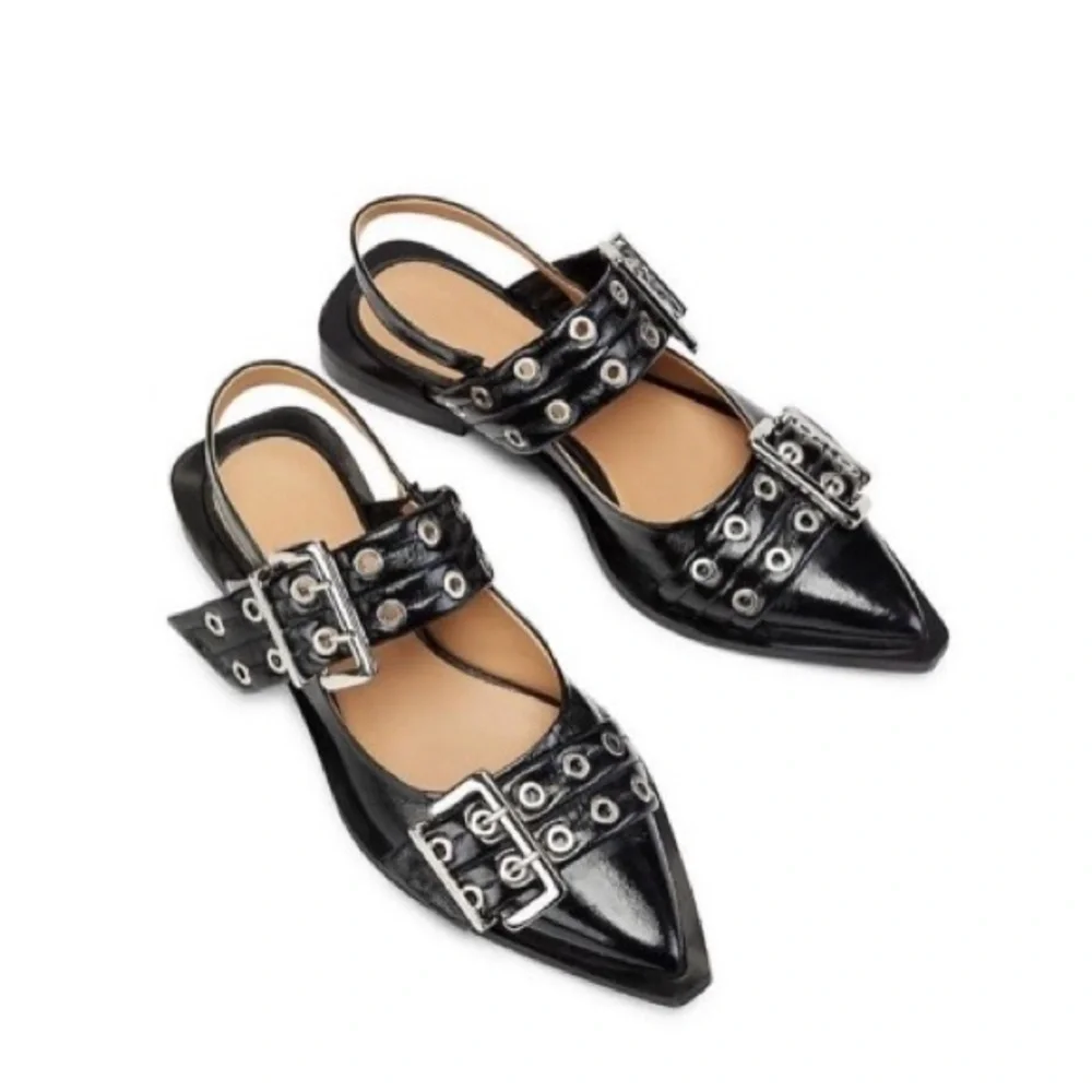 GANNI š¤ Chunky Buckle Slingback Ballerina Flats - Picture 7 of 16